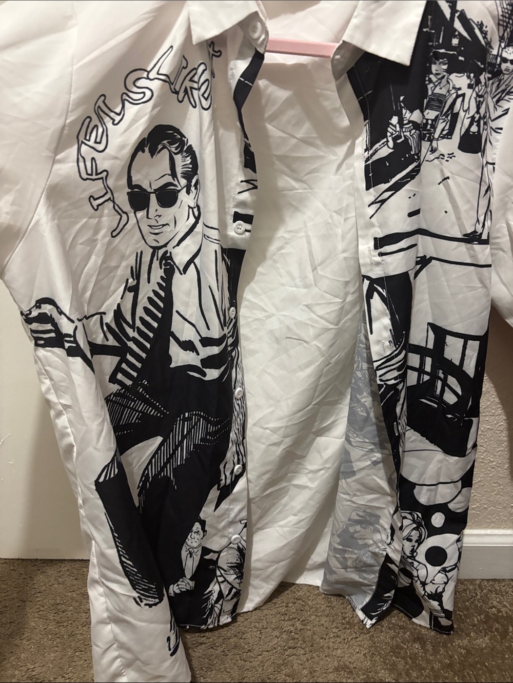 Men's Black & White Graphic Button-Up Shirt